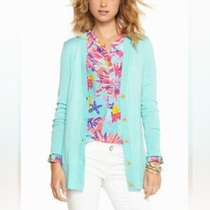 Lily Pulitzer Heidi V-Neck Gold Tone Button Cardigan Wool Blend Sweater